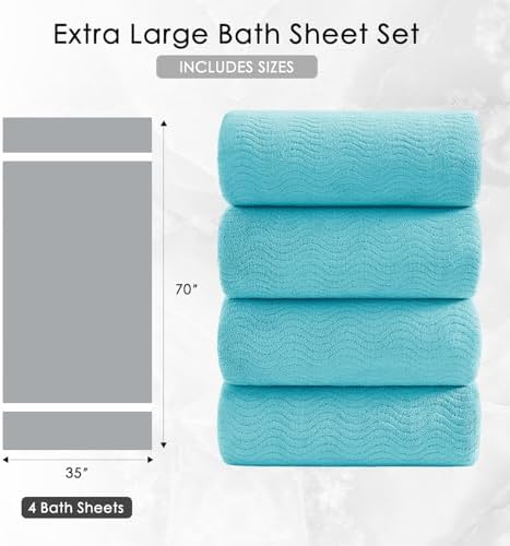 4 Piece Extra Large Bath Towel 35"x70" Oversized Bath Sheet Bath Towel Set for Bathroom Ultra Soft Cozy Highly Absorbent Quick Dry Bathroom Towel for Spa Gym Hotel,Shower Towel for Daily Use,Aqua Teal