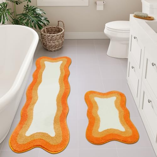 HAOCOO Large Bathroom Rugs Runner, 24x59 Inch Irregular Shape Non Slip Shower Rugs, Microfiber Absorbent Washable Shower Mat for Bathroom Floor Sink Tub Bedside