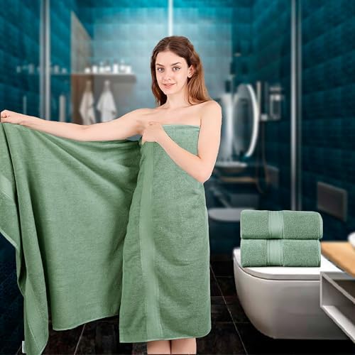 HILLFAIR 100% Cotton 2 Pc XXL Oversized Bath Towel Set 40"x 80"- Sage