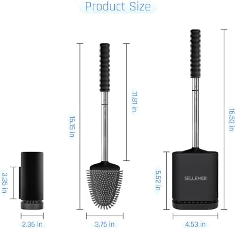 Sellemer Silicone Toilet Brush, Ventilation Slots Base Holder 2 Pack, Black