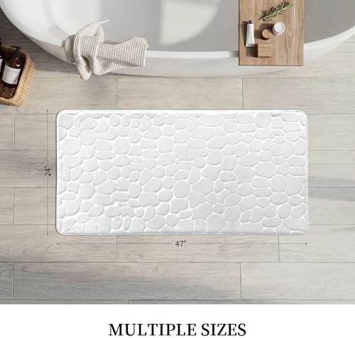 YIHOUSE Memory Foam Runner Rug, Cobblestone Bathroom Runner Rugs Super Water Absorbent Bath Mats for Bathroom Machine Washable Bath Rugs for Hallway Bedroom Laundry Room(24 x 47,White)