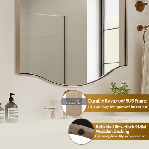 ANDY STAR 24x36 Inch Champagne Bronze Scalloped Mirror for Bathroom