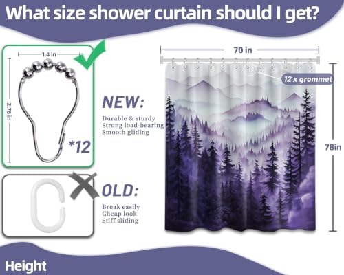 Dark Purple Forest Extra Long Shower Curtain, Tall 72X78 in, Mountain