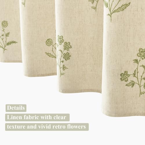 ORTIGIA Linen Shower Curtain 72 W x 84 L Farmhouse Vintage Sage Green Floral Long Shower Curtains Modern Boho Rustic Block Print Cottagecore Decor for Bathroom