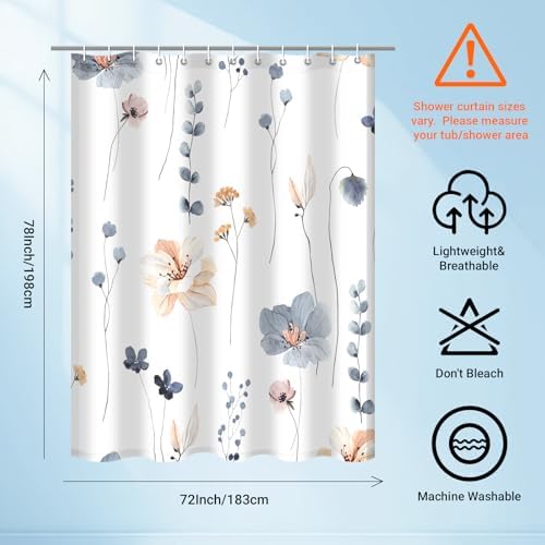 WITHLOC Floral Shower Curtains for Bathroom, Blue Beige, 72" W x 78" L
