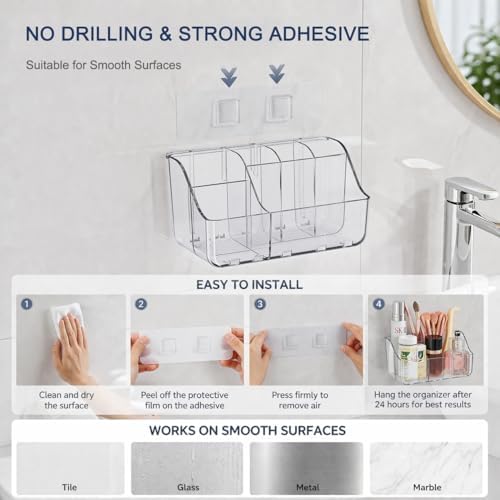 Sotfamily Clear Kids Toothbrush Holders for Bathrooms, 1 Pack(No-Drill)