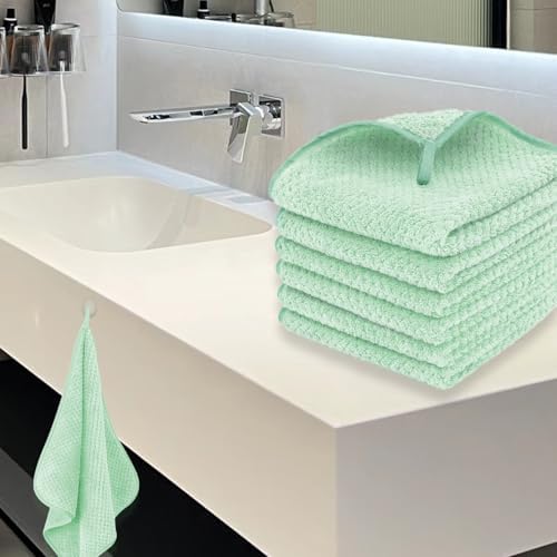 MaopaoBeauty 6 Pack Washcloth Set, Waffle Washcloth Towels Set, Microfiber Super Soft Highly Absorbent, Sturdy Quick Drying Towels for Bathroom, Gym, Sports, Yoga, Green