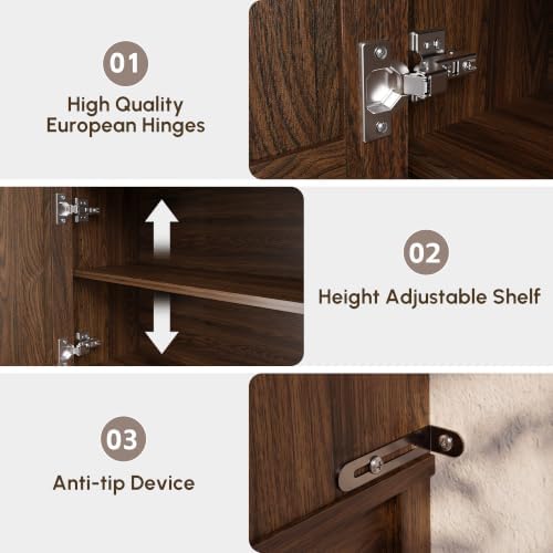 HMstone Over The Toilet Storage Cabinet, Arched Bathroom Organizer and Storage with Doors and Adjustable Shelf, Space-Saving Freestanding Bathroom Modern Storage Cabinet Over Toilet (Walnut)