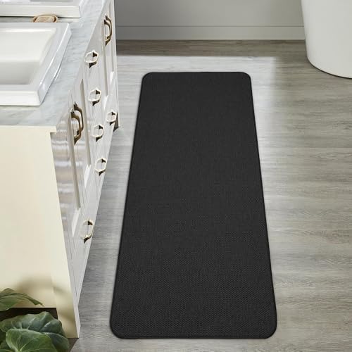 Bosap Bath Mat,Ultra Thin Bathroom Runner Rugs,Large Bath Mats for Bathroom,Quick Dry,Non-Slip,Machine Washable,Low Pile,Bath Rug,Shower Outside,Sink,Home Decor Accessories.Black,2'x5'(24x60inch)