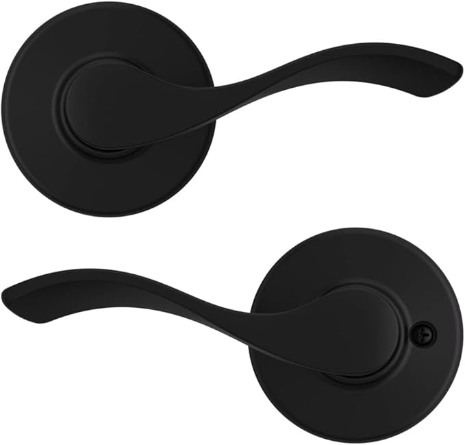 Kwikset Balboa Interior Passage Door Handle, Lever For Closet and Hallway Doors, Reversible Non-Locking Handle Lever, Matte Black