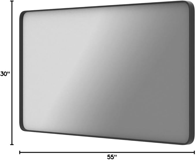 LOAAO Black Metal Framed Bathroom Mirror for Wall, Large 55X30 Inch Rounded Rectangle Mirror, Matte Black Bathroom Vanity Mirror Farmhouse, Anti-Rust, Tempered Glass, Hangs Horizontally or Vertically | Rounded Rectangle, Matte Black Bathroom Vanity Mir...