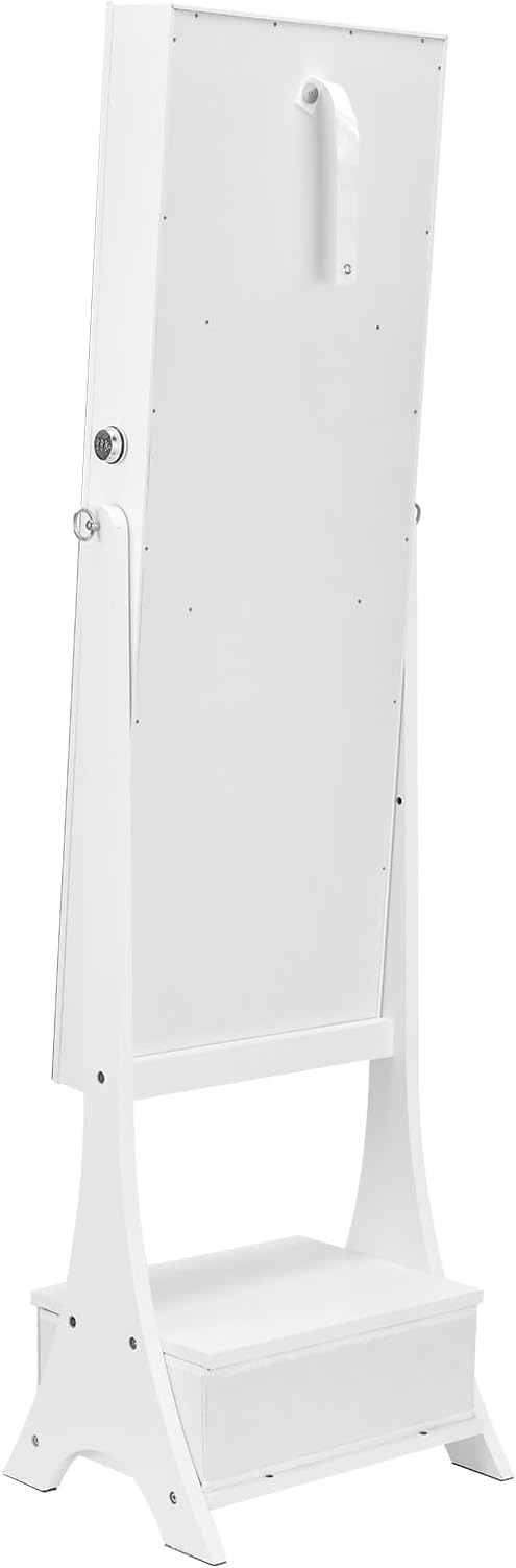 VEVOR Jewelry Cabinet Armoire, 62-Inch Tall Lockable Jewelry Organizer with Full-Length Mirror, LED Light, Velvet Lining, Drawer, Freestanding, White