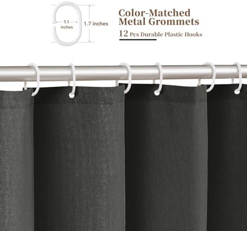 BTTN 72x90 Boho Scalloped Linen Textured Shower Curtain Set, Charcoal Grey