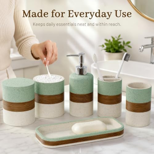 YMXYJM 6-Piece Resin Bathroom Accessories Set, Green