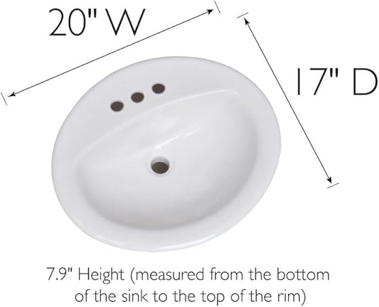Design House Single Bowl Bathroom Sink, 20" x 17", White | Drop-In, Countertop, Transitional, Ceramic, Plumbing, 573428