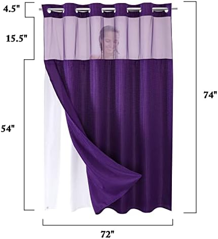 Gibelle No Hook Cloth Purple Shower Curtain with Liner, 72x74