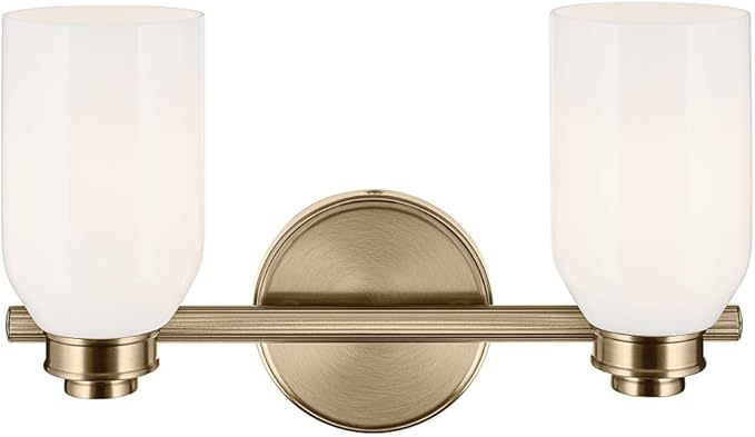 Kichler Shae 15" 2-Light Vanity Light with White Opal Glass in Champagne Bronze, for Bathroom Vanity, Powder Room, Over a Mirror, (15" W x 9" H), 55201CPZ
