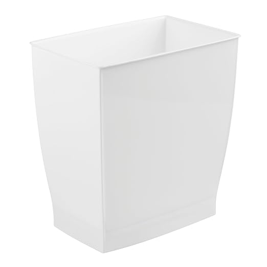 iDesign Small Plastic Bathroom Trash Can, 4-Pack, White | Slim Rectangle, For Bedroom, Office, Dorm