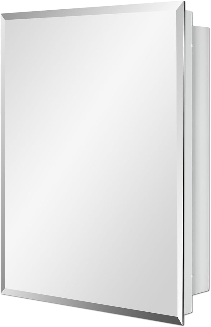 IDYLLOR Bathroom Medicine Cabinet with Beveled Edge Mirrored Door 16 x 20 inch, Recessed or Surface Mount, with Adjustable Glass Shelves