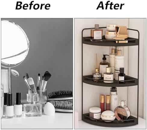 Fixwal 3 Tier Corner Bathroom Countertop Organizer Vanity Wood Shelf Black