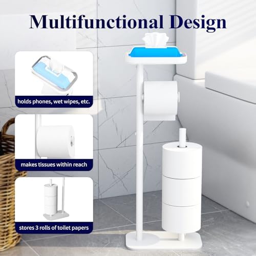 Kitsure Metal Toilet Paper Holder Free Standing, Medium, White