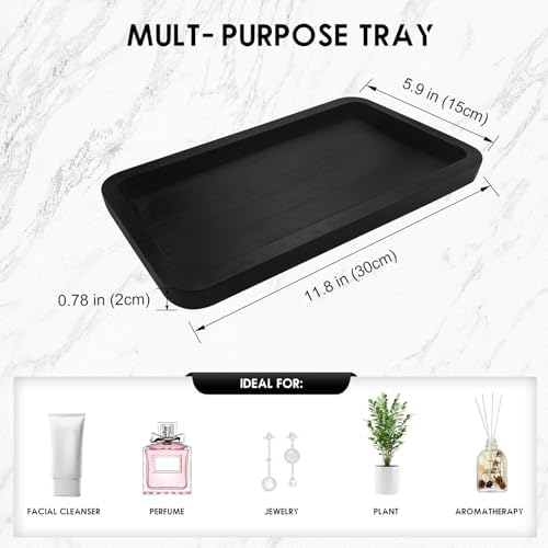 Bamboo Vanity Bathroom Tray for Counter, Bamboo Tray for Bathroom, Toilet Tank, Perfume 11.8L x 5.9W x 0.8H inch (Black)