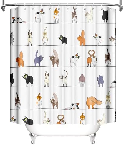 MEHOFOND Funny Cute Cats Shower Curtain Pets Paw for Cat Bath Curtain