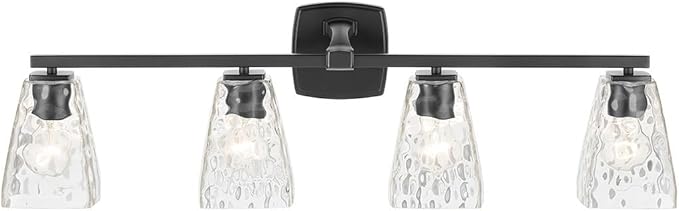 Kichler Marant 33.25" 4-Light Vanity Light with Clear Water Glass in Black, for Bathroom, Powder Room, Over a Mirror, (33.25" W x 9.5" H), 55217BKWTR