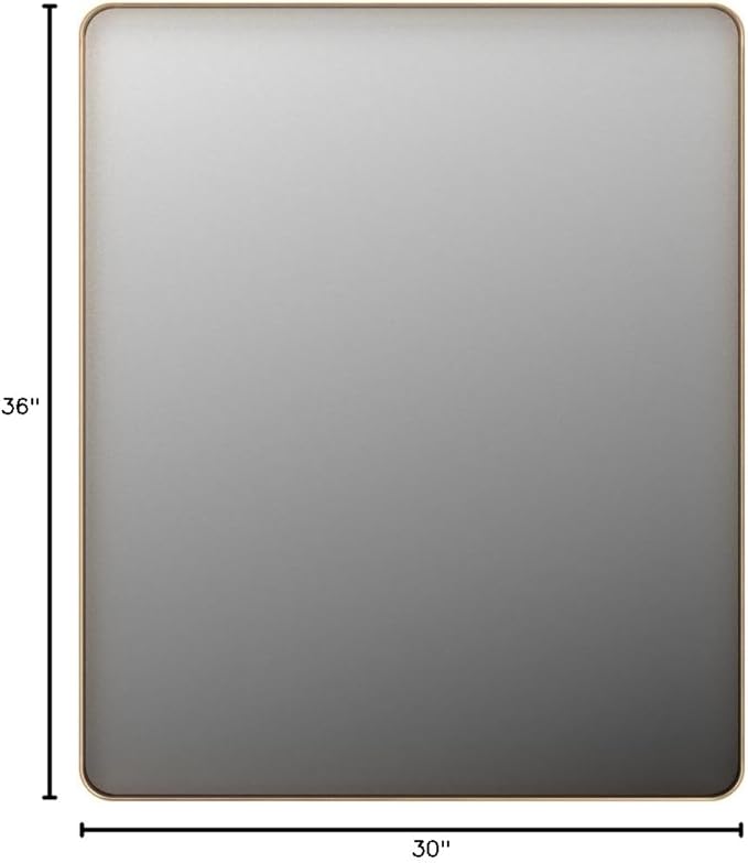 LOAAO 30"X36" Gold Bathroom Mirror | Rounded Rectangle, Brushed Gold Frame, Wall-Mounted, Anti-Rust, Tempered Glass, Hangs Horizontally or Vertically