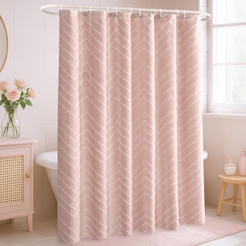 Blush Pink Boho Fabric Shower Curtain 72 x 80 Inches