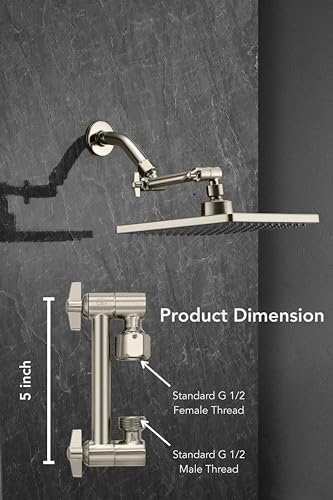 5 Inch Adjustable Shower Head Extension Arm With Locking Set Screw, Singing Rain 304 Stainless Steel Nickel Brushed Angle Height Adjustable, G1/2 Universal Connector Compatible (Nickel Brushed)