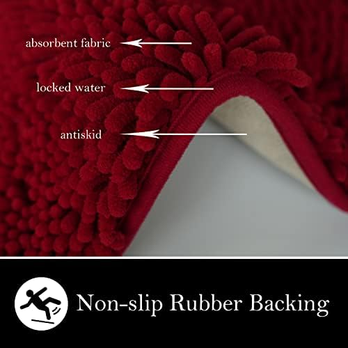 Bathroom Rugs Chenille Bath mat 2 Piece Set, Super Absorbent, PVC Non Slip Backing, Bath mats for Bathroom, Plush Shaggy, Thick, Machine Washable, Bathtub, Shower, Toilet.(Burgundy)