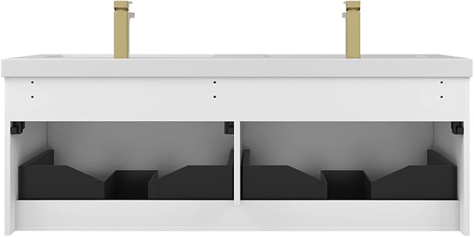 Blossom 60 Inch Double Sink Bathroom Vanity, All Wood Wall Mounted Floating Bathroom Vanity Cabinet with Acrylic Sink, Bathroom Sink Cabinet with Soft-Close Drawers, Modern Vanities, Matte White