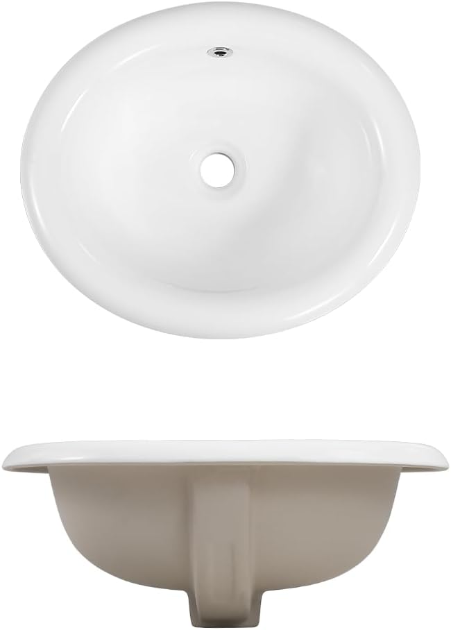 Bathroom Oval Vessel Sink 20" x 16.5" Semi Recessed Sink White Ceramic Sink with Overflow Modern Sinks Bowl Vanity Above Counter Basin