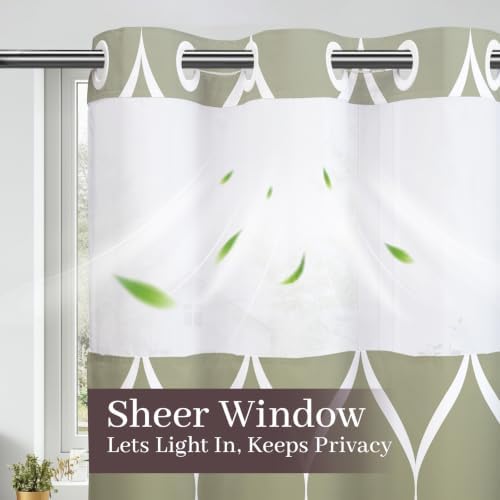 Yiatn Ombre Sage Green Shower Curtain with Snap-in Liner, 71 x 74 Inch