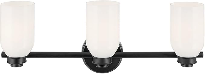 Kichler Shae 24.25" 3-Light Vanity Light with White Opal Glass in Black, for Bathroom Vanity, Powder Room, Over a Mirror, (24.25" W x 9" H), 55202BK