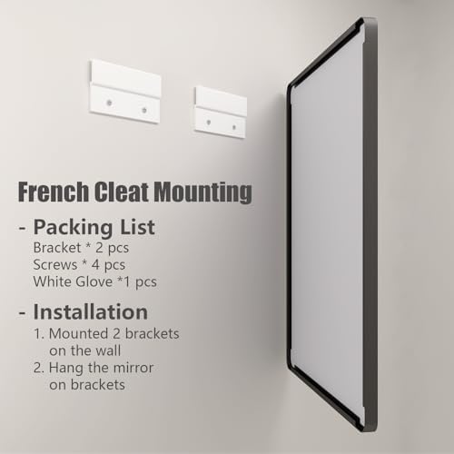 55x40 Inch Black Metal Framed Bathroom Mirror for Wall