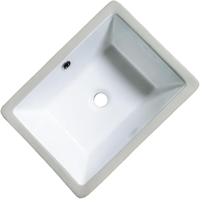 KINGWONG 16 Inch Undermount Bathroom Sink, Small White Porcelain Rectangular Ceramic Sink with Overflow, Under Counter Wash Basin for Tiny House RV Laundry Powder Room, Easy to Clean, 15.75" x 11.82"