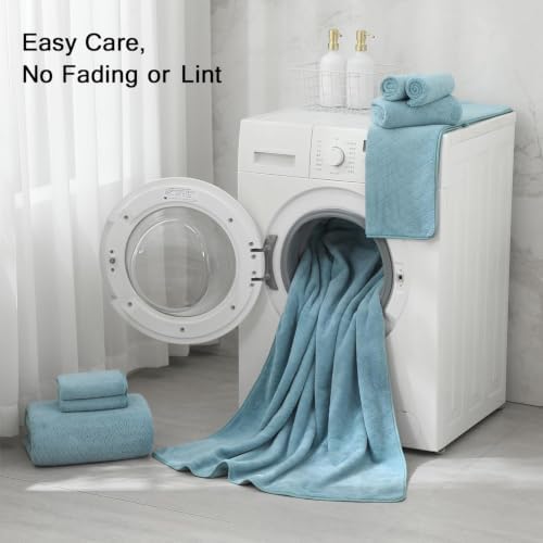 Hailea Luxury Bath Towels Set - 12 Piece (4 Large Bath Towels,4 Hand Towels,4 Washcloths), 100% Microfiber,Extra Absorbent Super Soft & Quick Dry,Complete Family Pack for Bathroom Gym Pool,Turquoise