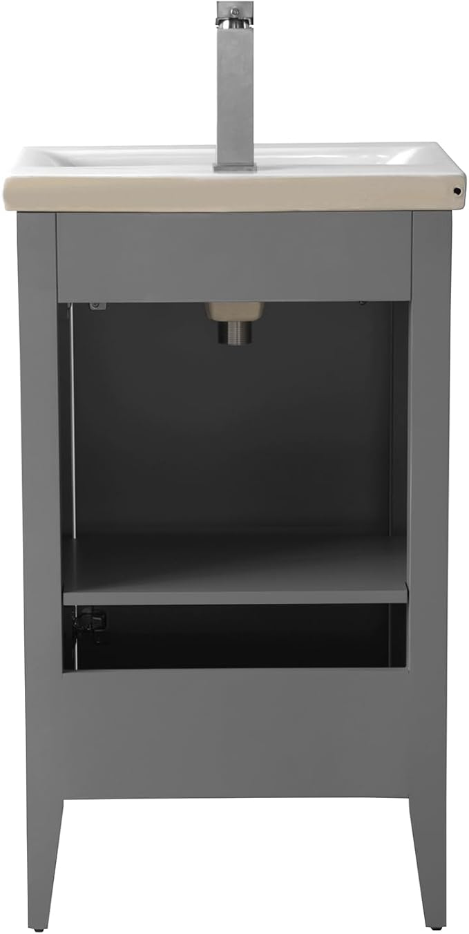 Vanity Art 20 inch Bathroom Vanity with Single Sink & Ceramic Top, Vanity Cabinet with Soft-Closing Door, Solid Wood Frame, Linear Pattern, Cashmere Gray, VA9120-G-MB,Matte Black Handles