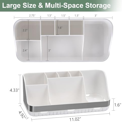 GFWARE Toothbrush Holders for Bathrooms Countertop Organizer - Kids Electric Toothbrush and Toothpaste Holder Detachable 7 Slots Tooth Brush Organization Bathroom Accessories Storage Vanity, Silver