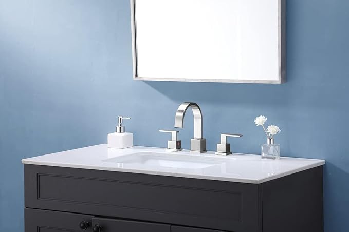 3 Hole Widespread Brushed Nickel Bathroom Faucet,Modern Waterfall 8 inch 2 Handle Bathroom Sink Faucet Vanity Bathroom Faucet for Sink 3 Hole with Pop Up Drain and Water Supply Lines
