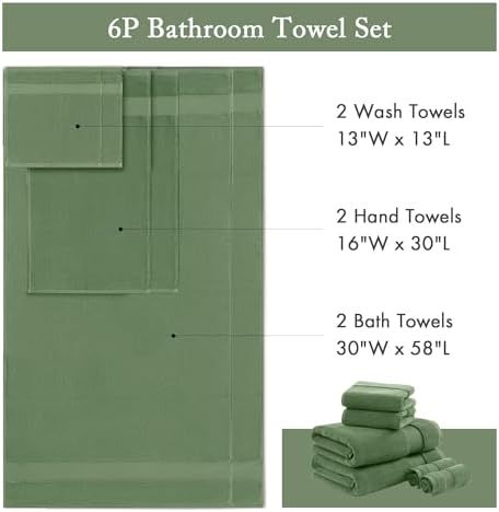 Madison Park 100% Turkish Cotton 600 GSM Bath Towel Set, 6 Piece, Green