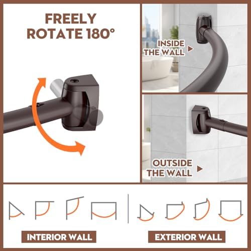 Bronze Curved Shower Curtain Rod 33-78 Inches Adjustable Shower Rods Curved Round Bowed Rust proof, Premium Stainless Steel Need To Drill Shower Curtain Rod for Bathroom, Bathtub, Stall