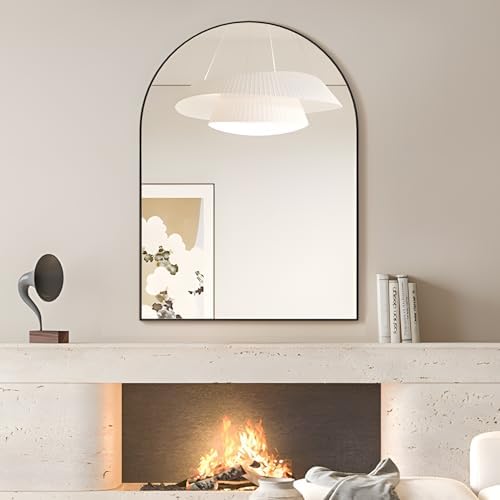 Arched Wall Mirror for Bathroom, 30"x40" Arched Mirror Wall Mounted Mirror with Metal Frame, Black Vanity Mirror Decor for Mantle, Bedroom, Entryway, Living Room