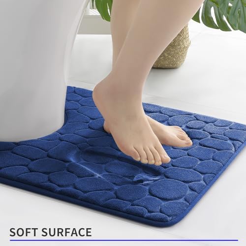 YIHOUSE Memory Foam Bath Mat Cobblestone Bathroom Rugs Super Water Absorbent Bath Mats for Bathroom Machine Washable Bath Rugs(20 x 24,Dark Blue)