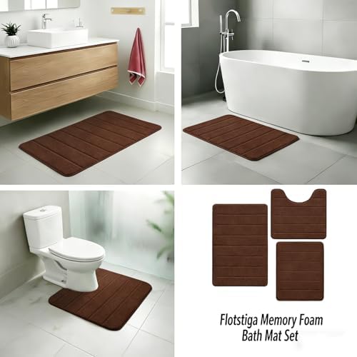 Memory Foam Bath Mat Set 3 Piece,Super Soft Absorbent Bathroom Rug Non Slip, Quick Dry,Machine Wash, Perfect Plush Bathroom Rugs,Home Decor Accessories,Coffee