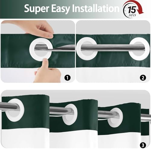 No Hook Shower Curtain and Liner for Bathroom, Ombre Dark Green, 71" x 74"