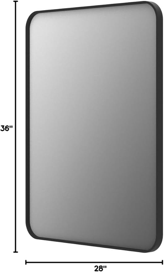 28x36 Inch Black Matte Bathroom Mirror Metal Framed | Rectangle Bathroom Vanity Mirror for Wall, Rounded Corner, Anti-Rust, Shatterproof, Hangs Horizontally or Vertically