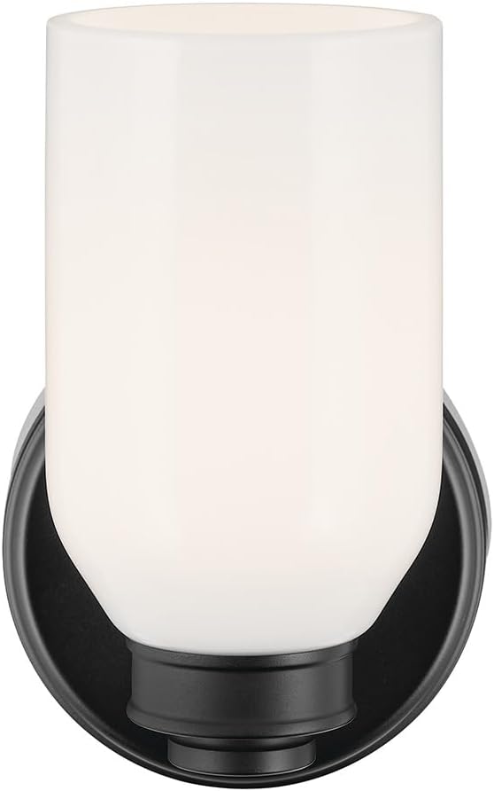 Kichler Shae 5" 1-Light Wall Sconce with White Opal Glass in Black, Modern, for Vanity, Fireplace, Buffet, Hallway, Vanity Mirror, (8.25" H x 5" W), 55200BK